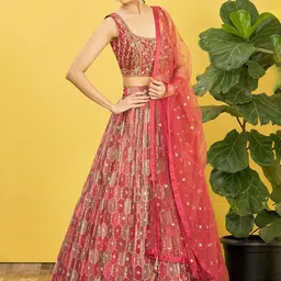 DIVASTRI Embroidered Sequinned Semi-Stitched Lehenga & Unstitched Blouse With Dupatta image 5