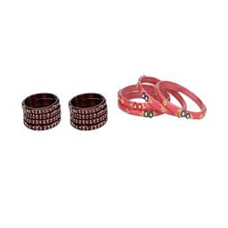 1ST TIME Set Of 12 Maroon Alloy Artificial Stones & Beads Bangles-picture-35