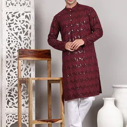 Jompers Men Embroidered Regular Sequinned Kurta with Pyjamas-4