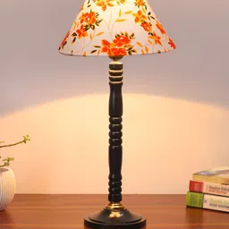 Devansh White & Orange Wooden Frustum Shaped Table Lamp-31