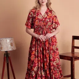 DARVI Floral Printed Fit and Flare Midi Dress-picture-42
