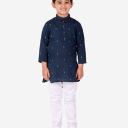 P-MARK Full Sleeves Self Design Kurta With Pajama - Blue-image-3