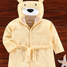 Ben Benny Full Sleeves Animal Patched Hooded Bath Robe - Cream-image-34