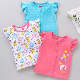 Babyhug Short Cap Sleeves 100 % Cotton Printed Vests Pack of 3 - Mutlicolor-picture-22
