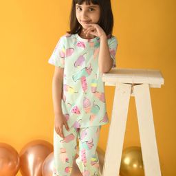 Anthrilo Ice Cream Print Short Sleeves Night Suit - Blue-image-45