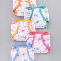 Babyhug Muslin Cotton Reusable Velcro Printed Cloth Nappies Small Set of 5 - Multicolor-17