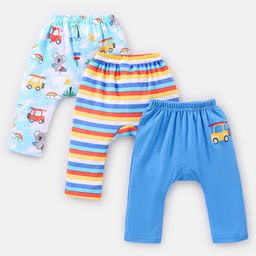 Babyhug Cotton Knit Full Length Diaper Leggings Striped Pack of 3 - Blue-image-85