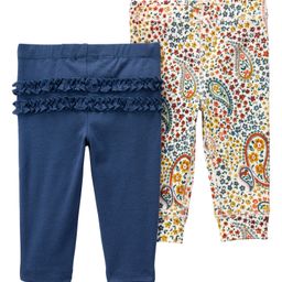 Carter's 100% Cotton Ankle Length Pull On Pants Printed with Frill Detailing Pack of 2 - Blue & White-picture-19