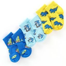 Cute Walk by Babyhug Anti Bacterial Ankle Length Socks Dino Design Pack Of 3 - Multicolour-image-97