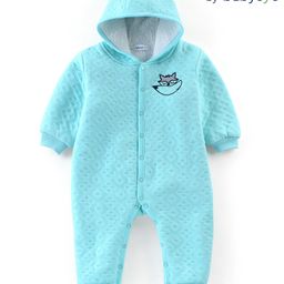 Babyoye Full Sleeves Winter Wear Hooded Night Suit With Fox Design - Light Blue-image-69