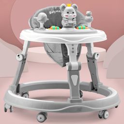 Round Kids Walker for Baby with Adjustable Height & Musical Toy Bar Rattle - Grey-image-15