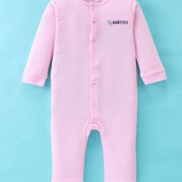 Baby GO Terry Full Sleeves Romper With Solid Colour - Pink-28