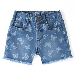 Babyhug Denim Mid Thigh Length Stretchable Shorts Butterfly Print - Blue-image-15