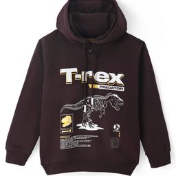 Pine Kids Cotton Knit Full Sleeves Hooded Sweatshirt with Dino Print - Brown-image-5