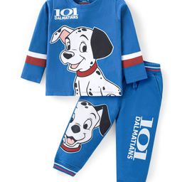 Babyhug Disney Cotton Knit Full Sleeves T-Shirt & Lounge Pants Set With 101 Dalmatians Graphics - Blue-image-99