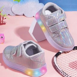 KATS Striped Detailed Velcro Closure LED Shoes - Silver-image-60