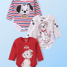 Babyhug Disney Interlock Knit Full Sleeves Onesies with Striped & 101 Dalmatians Print Pack of 3 - Red & White-image-72