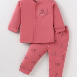 Simply Interlock Knit Full Sleeves Night Suit With Lion Print - Rose Gold-35
