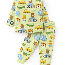 Babyhug Cotton Knit Full Sleeves Night Suit with Vehicle Print - Green-image-41