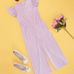 Pantaloons Junior Frill Sleeves Solid Self Design Jumpsuit - Lilac-image-3