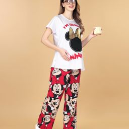 Bella Mama Disney Cotton Knit Half Sleeves Pullover Maternity Night Suit With Minnie Mouse Graphics - Red-image-46