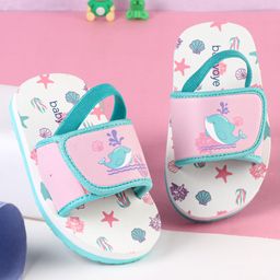 Babyoye Sea Life Printed Flip Flops with Back Strap - White-image-87