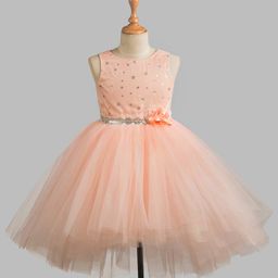 Toy Balloon Kids Net Sleeveless Beads Embellished Floral Applique Detailed Dress - Peach-image-67