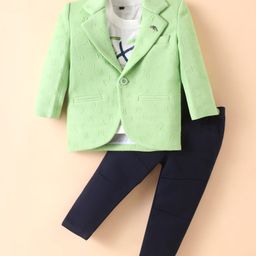 Dapper Dudes Extraordinary Text Printed Tee & Pant With Full Sleeves Blazer Set - Parrot Green-image-61