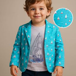 Babyhug Knit Full Sleeves Boat Printed Blazer With T-Shirt - Light Blue-picture-6