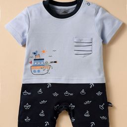 Mini Taurus Knitted Half Sleeves Romper with Nautical Print - Light Blue-image-36