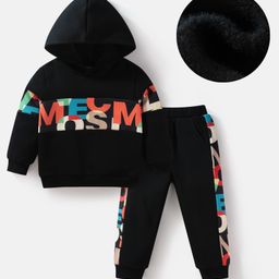 Mark & Mia Full Sleeves Hooded Winter Wear Sweatshirt & Lounge Pant Set with Text Print - Black-picture-18