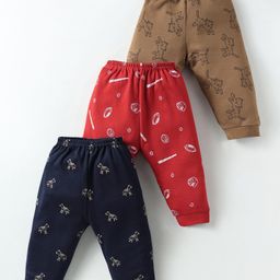 Zero Sinker Knit Full Length Leggings with Animal Print Pack of 3 - Red Brown & Black-image-9