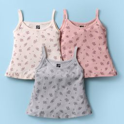 Evimo Single Jersey Knit Sleeveless Singlet Floral Printed Slips Pack Of 3 - Pink Grey & Cream-image-73