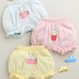 BUMZEE Cotton Knit Pack Of 3 Cats Printed Bloomers - Yellow & Sky Blue-picture-17