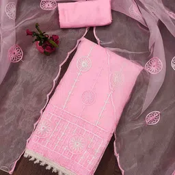 DIVASTRI Geometric Embroidered Organza Unstitched Dress Material-image-9