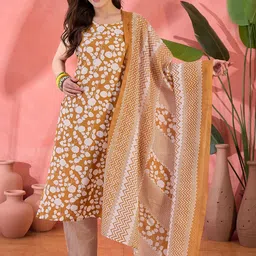 Sangria Floral Printed Kurta With Trouser & Dupatta-image-29