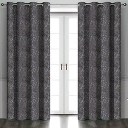 Aura Charcoal & Brown 2 Pieces Floral Printed Black Out Door Curtains-picture-13