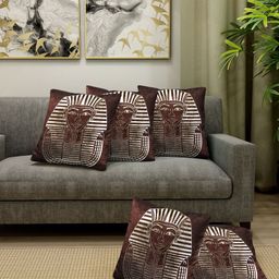 Myntra Elegant Homes Brown & White Set of 5 Colourblocked Velvet Square Cushion Covers-50
