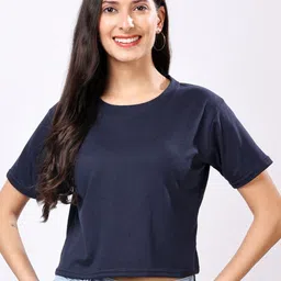 Moda Rapido Women Solid Round Neck Cotton T-shirt-image-31