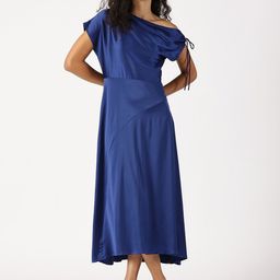 ISU Women One Shoulder Satin A-Line Midi Dress-image-4