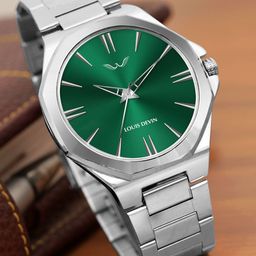 LOUIS DEVIN Men Stainless Steel Bracelet Style Straps Analogue Watch LD-G071-GRN-CH-image-9