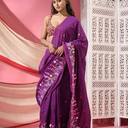 TANTLOOM Floral Embroidered Pure Cotton Saree-image-11