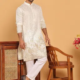 Jompers Men Floral Embroidered Regular Sequinned Kurta with Pyjamas-31