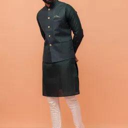 KISAH Mandarin Collar Straight Kurta With Churidar & Nehru jacket-picture-48