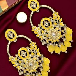 FEMMIBELLA Gold-Plated Kundan Stuuded Contemporary Drop Earrings-56