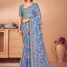 KALINI Zari Poly Chiffon Printed Zari Saree-17