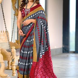 Suha Grey Pure Cotton Printed Block Print Sarees-picture-29