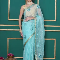 LABEL KASHI Ethnic Motifs Zari Net Saree-image-84