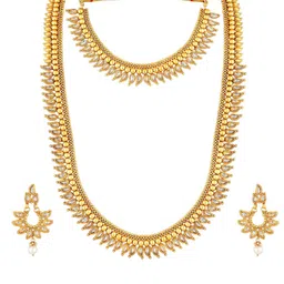Peora Gold-Plated Stone Studded & Beaded Long Jewellery Set-40