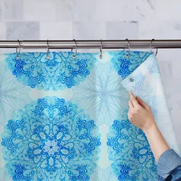 ArtzFolio Blue & White Floral Printed Waterproof Shower Curtain-image-26